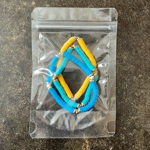 NEW IN BAG 3 Piece Clay Heishi Bead Star Bracelets-Yellow, Turquoise, and Blue